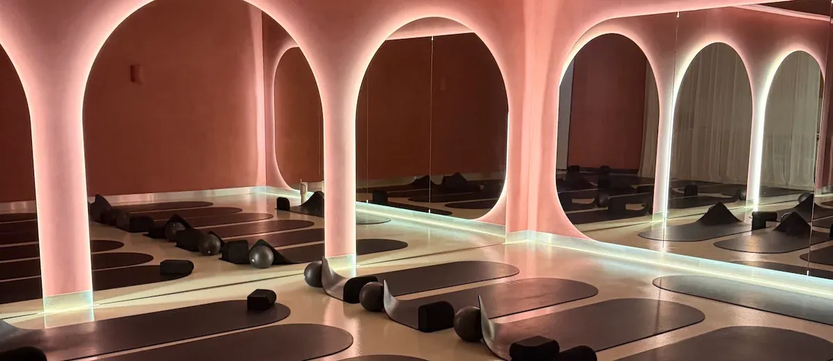 Sala de entrenamiento en Aleste con mats, espejos y accesorios